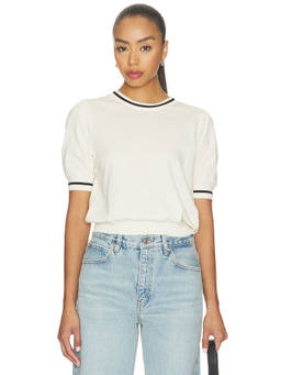 FRAME - Gathered Women's Puff Sleeves Crew Neck Top Cream