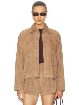 FRAME - Suede Utility Women's Snap Button Leather Jacket Chai