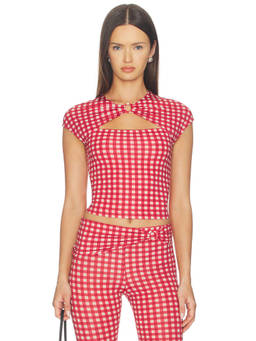 FRAME - Alexandra Leclerc Women's Cut-Out Cap Sleeve Crop Top Red