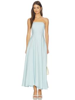 Favorite Daughter - Linen Women's Strapless Smocked Back Maxi Dress Aqua