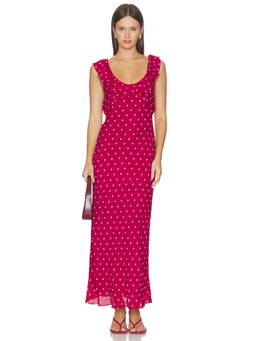 Favorite Daughter - Blossom Women's Ruffled Polka Dot Maxi Dress Raspberry