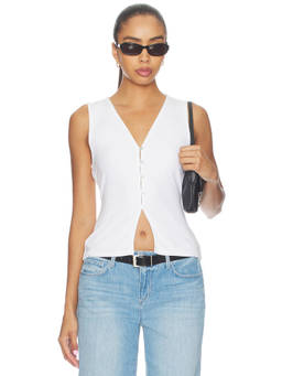 Favorite Daughter - Good Luck Women's Ribbed Knit V-Neck Button Top White