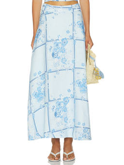 Favorite Daughter - There For You Women's Floral Print A-Line Maxi Skirt Blue