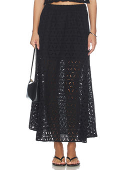 Favorite Daughter - Pretty Please Women's Eyelet Poplin Maxi Skirt Black