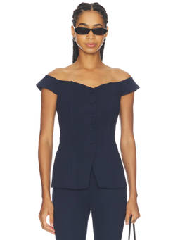 Favorite Daughter - The One That I Want Women's Off Shoulder Button Top Navy Blue