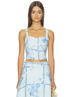 Favorite Daughter - There For You Women's Floral Print Sweetheart Crop Top Blue
