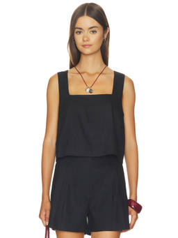 Favorite Daughter - Linen Abby Women's Sleeveless Square Neck Crop Top Black
