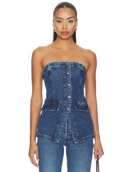 Favorite Daughter - Phoebe Women's Strapless Button-Front Denim Corset Top Blue