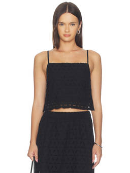 Favorite Daughter - Pretty Please Women's Eyelet Poplin Shoulder Strap Cami Black