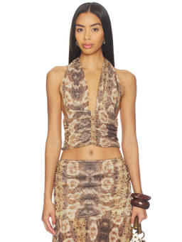 Feners - Festa Women's Halter Neck Ruched Crop Top Mustard
