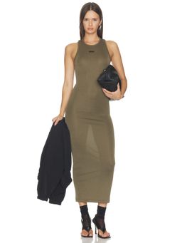 Fear of God ESSENTIALS - Soft Rib Women's Sleeveless Racer Back Maxi Dress Moss