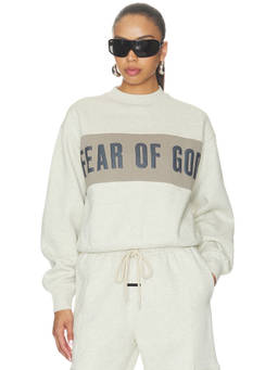 Fear of God ESSENTIALS - Classic Women's Logo Print Fleece Sweatshirt Vanilla Heather