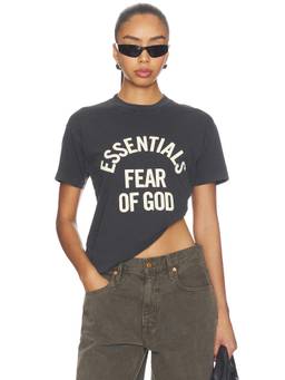 Fear of God ESSENTIALS - Campus Classic Women's Graphic Print Crew Neck T-Shirt Faded Black
