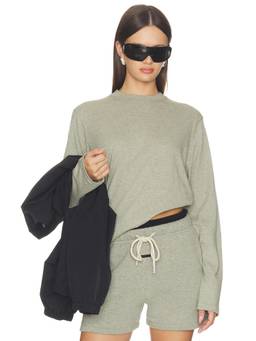 Fear of God ESSENTIALS - Classic Fit Women's Graphic Crew Neck Long Sleeve T-Shirt Grey