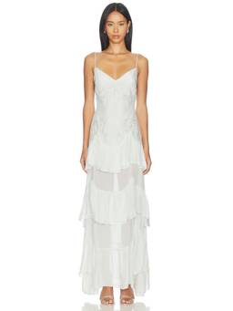 For Love & Lemons - Bayview Bow Women's Embellished Tiered Maxi Dress Blue