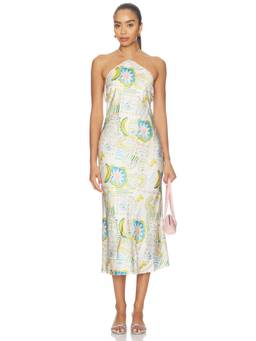 For Love & Lemons - Tide Pool Women's Halter Neck Printed Midi Dress White