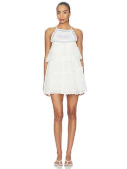 For Love & Lemons - Ariel Women's Tiered Eyelet Shoulder Strap Mini Dress White