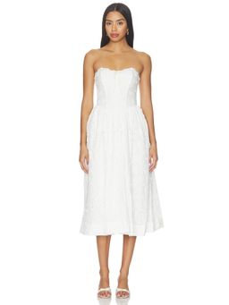 For Love & Lemons - Laura Eyelet Women's Strapless Boned Bodice Midi Dress White