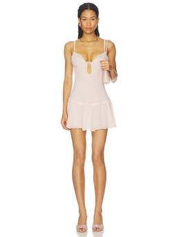For Love & Lemons - Beaded Seashell Women's Lace Trim Slip Mini Dress Peach