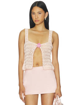 For Love & Lemons - Lulu Women's Beaded Crochet Tank Top Pink