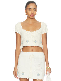 For Love & Lemons - Lara Women's Floral Crochet Crop Top Cream