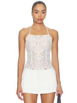 For Love & Lemons - Siren Fringe Women's Lace Halter Neck Top Cream