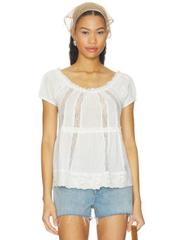 For Love & Lemons - Breezy Cotton Women's Lace Detail Tie-Up Blouse White