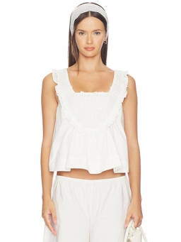 For Love & Lemons - Laura Eyelet Women's Ruffled Square Neck Top White