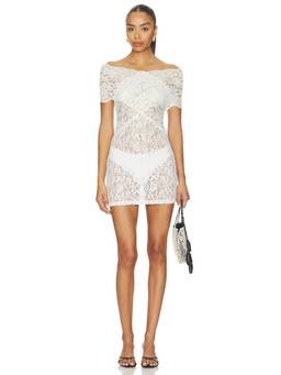 Frankies Bikinis - Paige Lorenze Women's Sheer Lace Off-Shoulder Mini Dress White