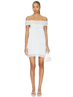 Frankies Bikinis - Carlisle Women's Off-Shoulder Lace Trim Mini Dress Blue