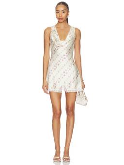 Frankies Bikinis - Chloe Silk Women's Floral Print Cowl Neck Mini Dress Cream