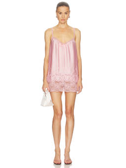 Frankies Bikinis - First Crush Women's Lace Trim Satin Nightdress Pink