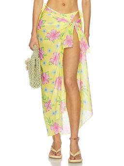 Frankies Bikinis - Alessia Women's Floral Tie-Up Swim Cover-Up Sarong Yellow