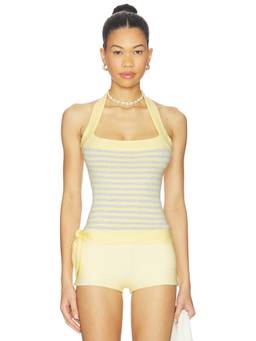 Frankies Bikinis - Quinn Cloud Knit Women's Halter Neck Knit Bikini Top Yellow