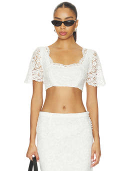 Frankies Bikinis - Paige Lorenze Women's Lace Square Neck Crop Blouse White