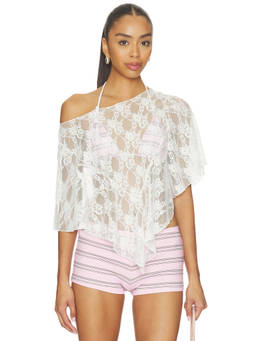 Frankies Bikinis - X Paige Lorenze Women's Sheer Lace Off Shoulder Blouse White