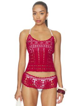 Frankies Bikinis - Nari Women's Backless Tie-Up Crochet Knit Bikini Top Red