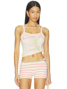 Frankies Bikinis - Travel Women's Pointelle Sleeveless Tank Top Summer Scene