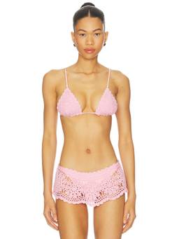 Frankies Bikinis - Elena Crochet Women Unpadded Tie-Up Bikini Top Pink