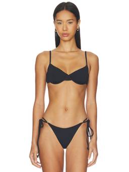 Frankies Bikinis - Ribbed Women's Underwire Tie-Up Bikini Top Black