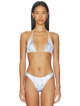 Frankies Bikinis - Ari Satin Women's Unpadded Self-Tie Triangle Bikini Top Blue