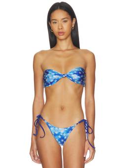 Frankies Bikinis - Gigi Satin Bandeau Women's Unpadded Strapless Bikini Top Blue