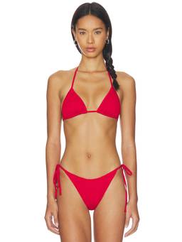 Frankies Bikinis - Nick Smocked Women's Unpadded Tie-Up Bikini Top Red