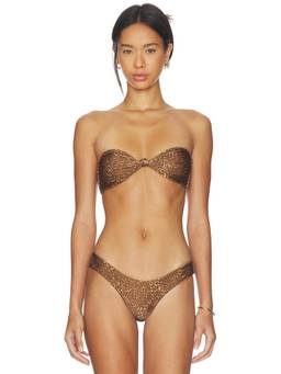 Frankies Bikinis - Gigi Satin Women's Unpadded Strapless Bandeau Bikini Top Brown