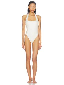 Frankies Bikinis - X Paige Lorenze Women's Lace Trim Satin One-Piece Swimsuit White