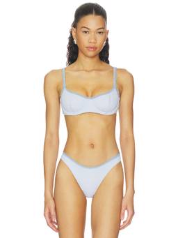 Frankies Bikinis - Paige Lorenze Cola Ribbed Women's Underwire Bikini Top Blue