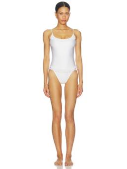 Frankies Bikinis - Juliet Women's Ruffle Trim Satin One-Piece Swimsuit White