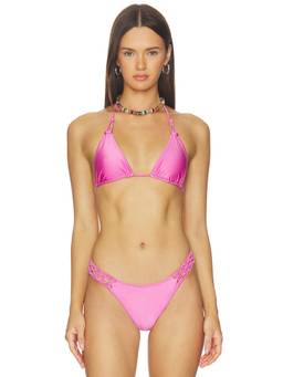 Frankies Bikinis - Satin Women's Unpadded Tie-Up Bikini Top Pink