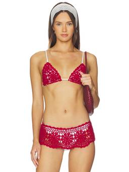 Frankies Bikinis - Elena Crochet Women's Unpadded Tie-Up Bikini Top Havana Crochet