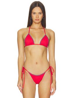 Frankies Bikinis - Nick Beaded Women's Unpadded Tie-Up Bikini Top Havana